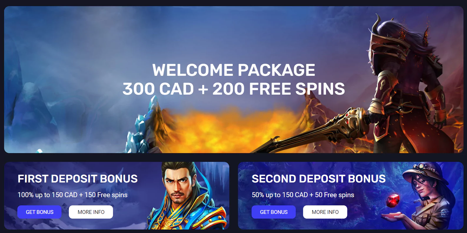 Screenshot of Woo Casino Bonuses - $1 Deposit Casino in Canada